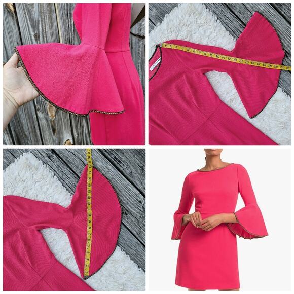 Pink Trina Turk Dress Bromely Size 2 Bright Stretch Flare Bell Sleeve Crop - Picture 5 of 10